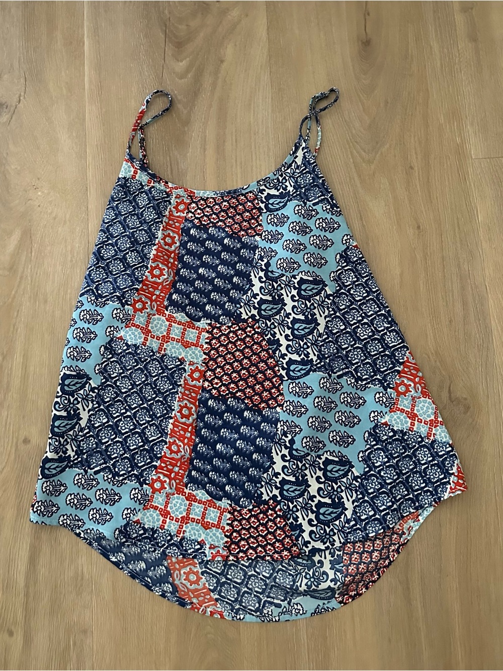 Patchwork Print Spaghetti Strap Tank Top